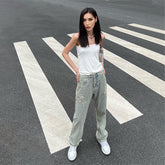 Men Jeans Retro Washed Cross Embroidered Jeans